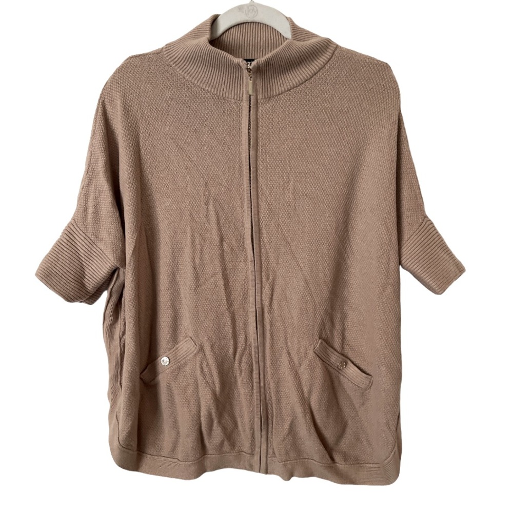 White House Black Market Tan Short Sleeve Full Zip Sweater Poncho- XS‎